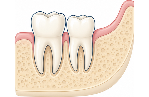まっすぐ生えている親知らずの断面イラスト