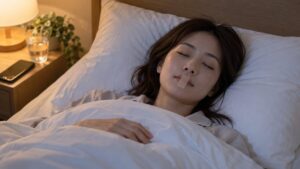 口テープ(マウステープ)を貼って眠る女性
